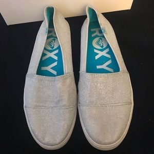 Roxy silver sparkly slip ons